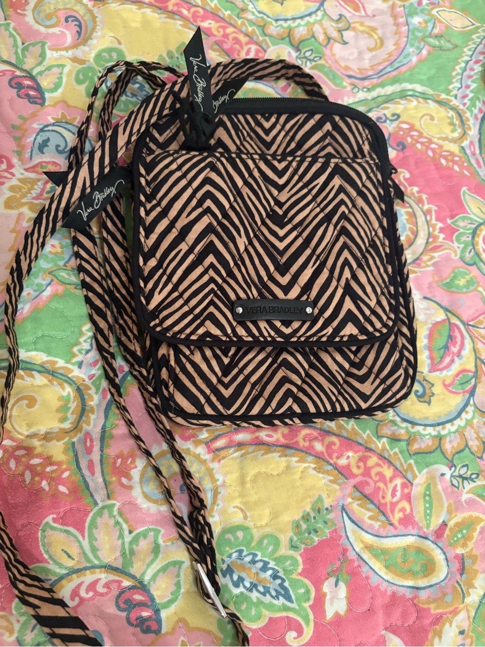 Vera Bradley Black and Tan Zebra-Print Crossbody Bag